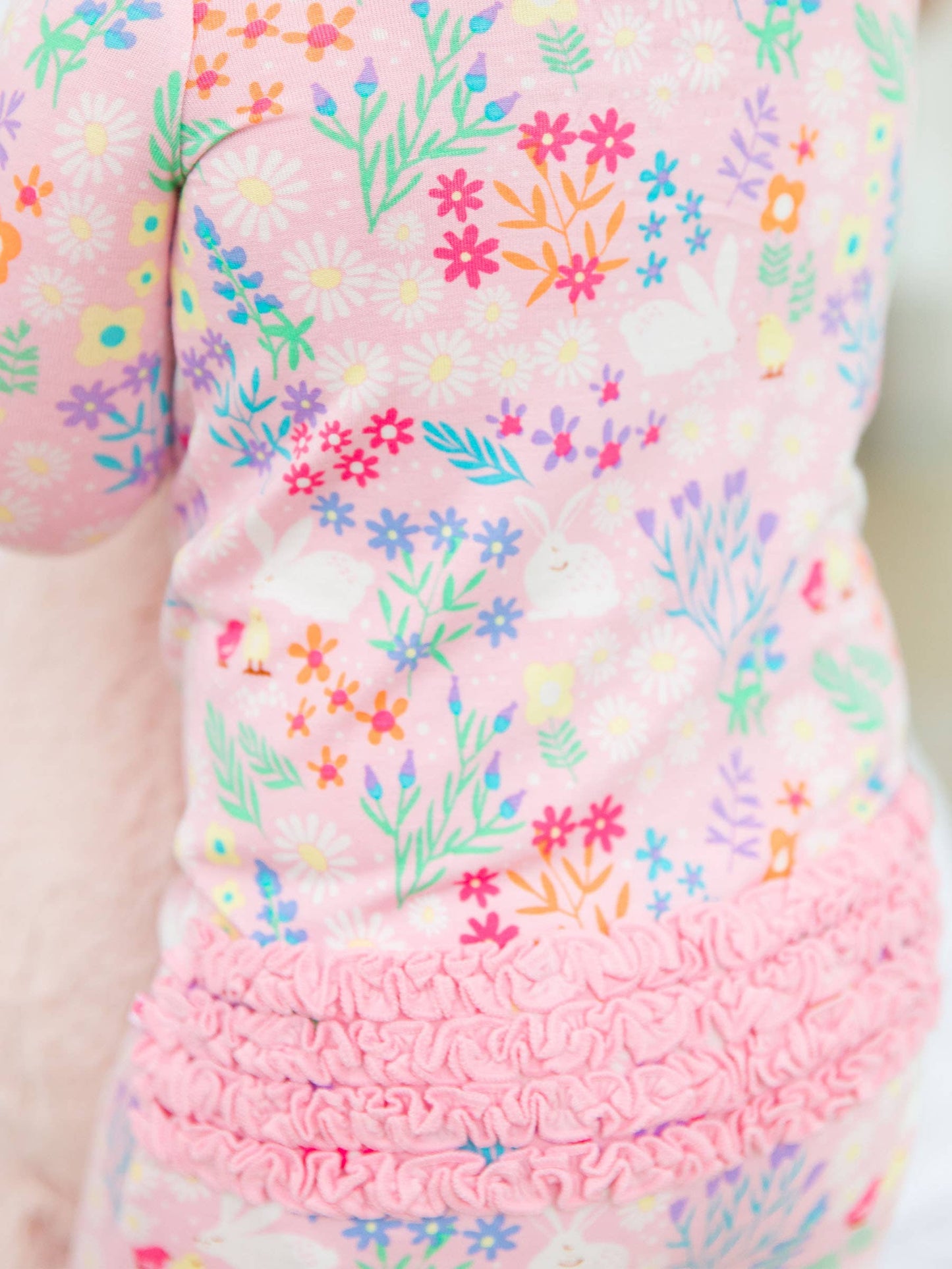 Baby Girls Bunny and Friends Bamboo Viscose Footed Ruffle One Piece Pajama