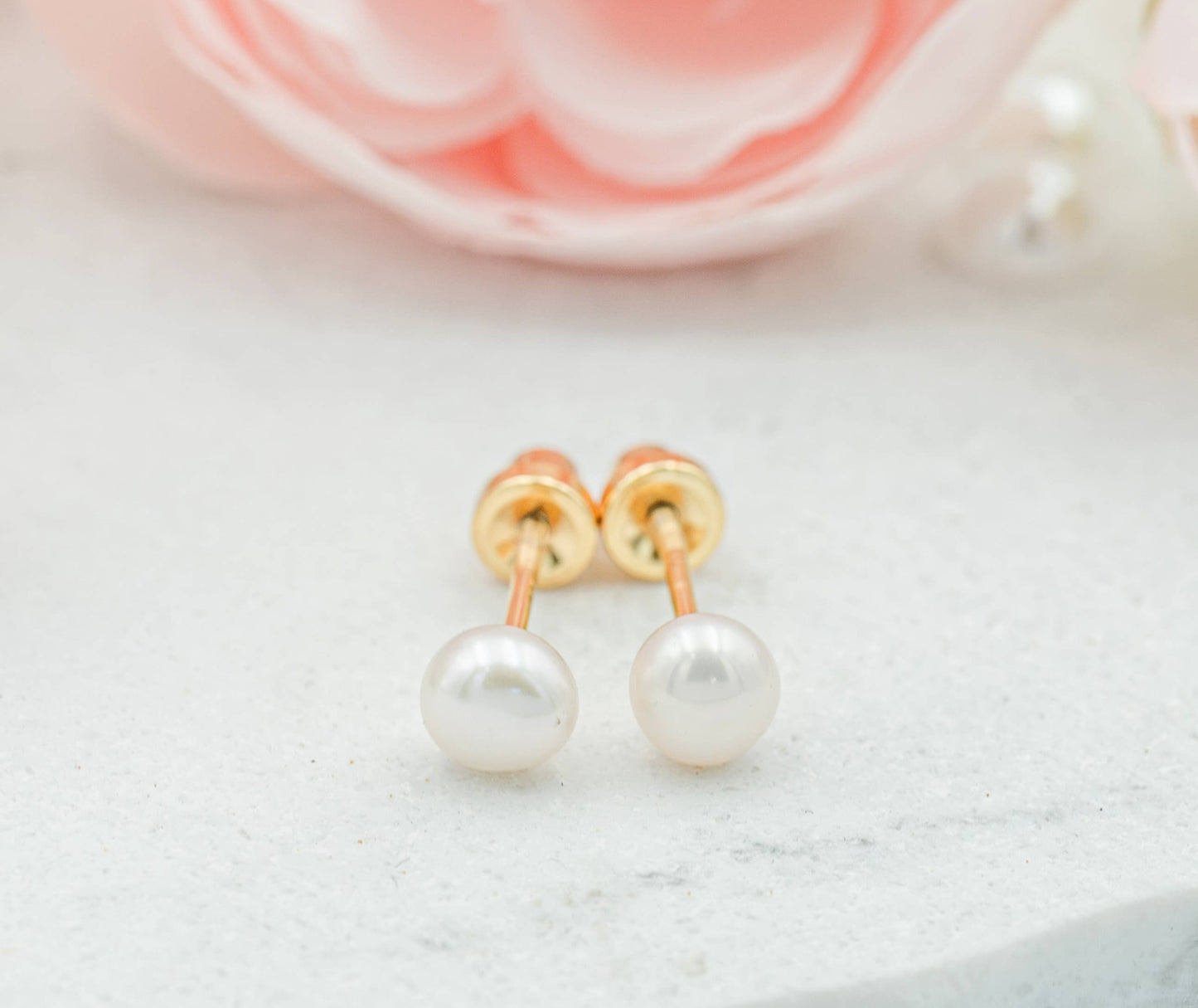 14K Gold-Plated White Pearl Earrings with Screw Backs