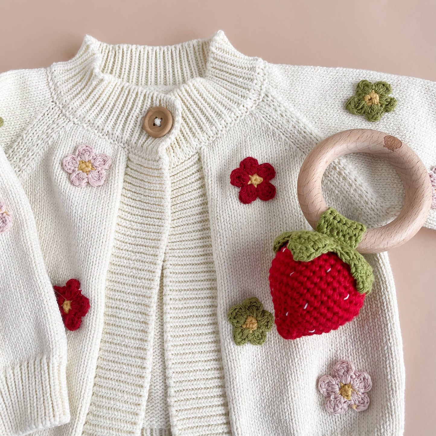 Teether Strawberry Red Cotton Crochet Rattle Baby Toy