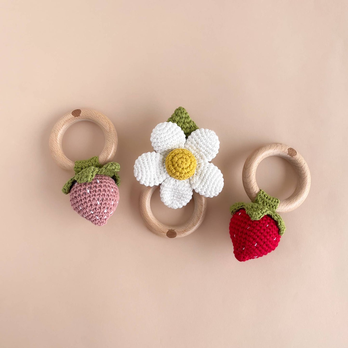 Teether Strawberry Red Cotton Crochet Rattle Baby Toy